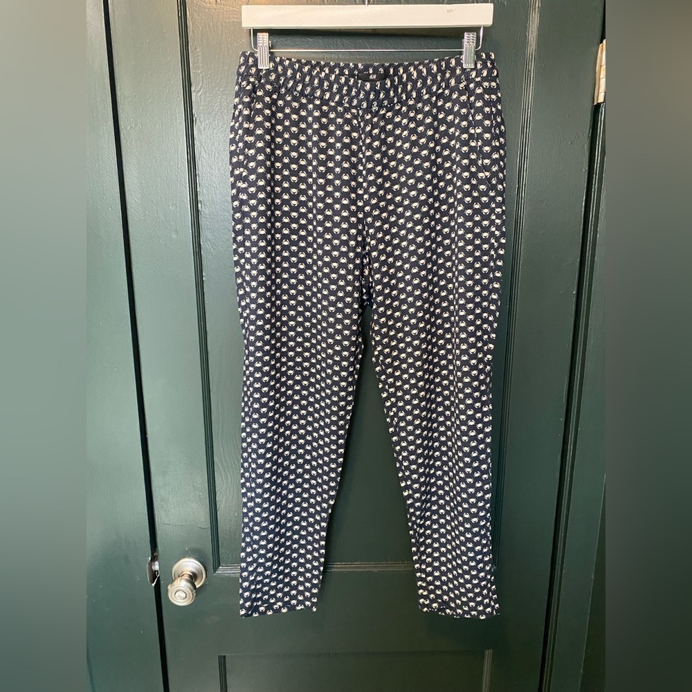 H&M crab print navy pants
